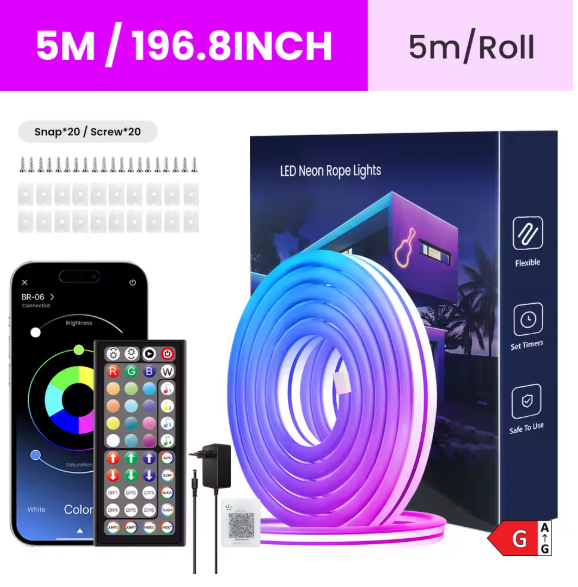 AURA NEON — Ruban LED Néon RGB Connecté, Intérieur & Extérieur